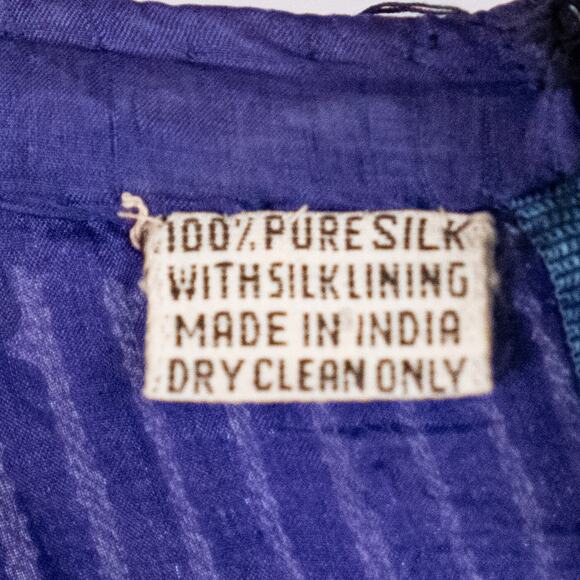 Vintage 80s Beaded Silk Cocktail Dress Women's SMALL Ruffle Asymmetric Hem Blue - Picture 5 of 9